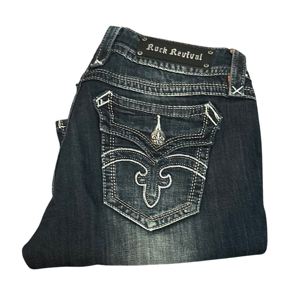 Rock Revival Blue Easy Boot Cut Jeans with Decorative Stitching